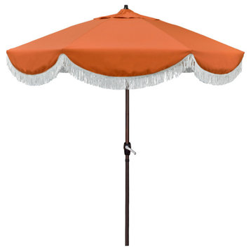 7.5' Surfside Patio Umbrella With Fiberglass Ribs and White Fringe, Melon