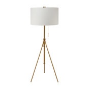 58" To 72" Tall Adjustable Tripod Floor Lamp With Gold Finish,Mid-Century Design