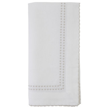 Cotton Dinner Napkins With Embroidered Border Design, Set of 4, Silver