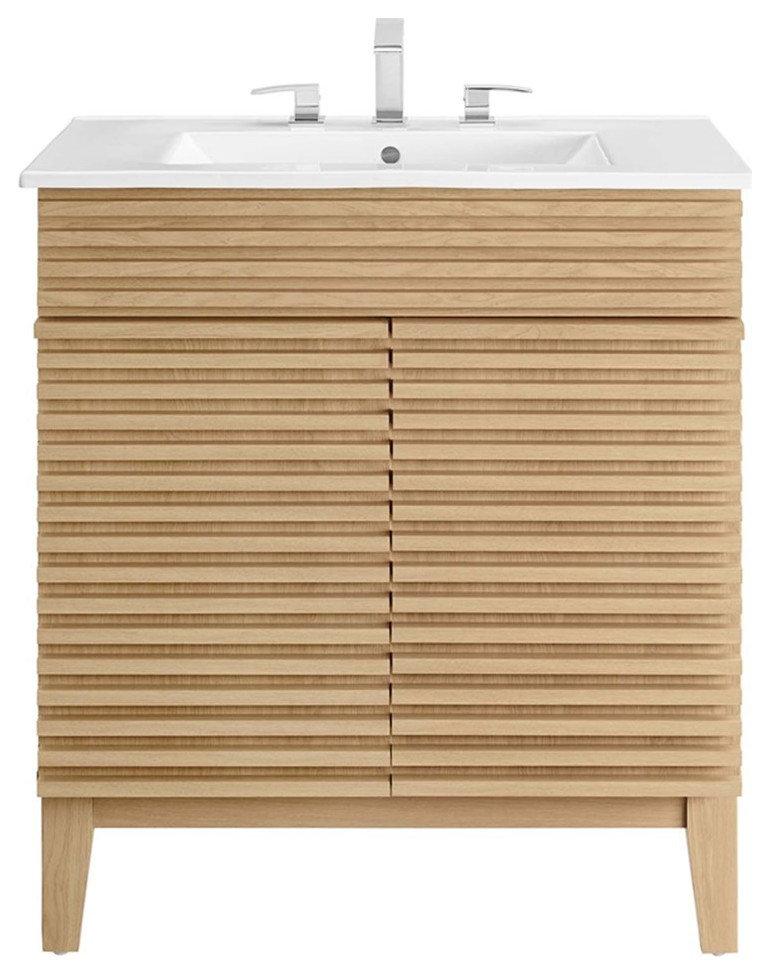 Modway Render 30" Particleboard Bathroom Vanity Cabinet in Oak/White ...