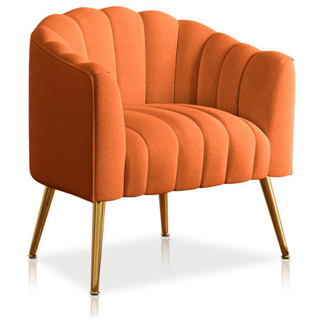Oversized Pumpkin Accent Chair, Velvet Upholstered Armchair, Orange