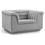 Meridian Furniture - Cascade Upholstered Set, Grey, Boucle Fabric, Chair - Give your room a much-needed rehab when you bring home this Cascade boucle fabric chair. The elegantly attention-grabbing design features a modern profile with curved arms deep horizontal channel tufting, so it wows from all angles. Upholstered in rich grey boucle fabric, this seat quickly becomes everyone's favorite spot for curling up with a good book or smart device. Thick foam padding ensures a cozy, body-hugging experience. while you watch TV or just relax.