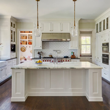 Classic white kitchen with large center island