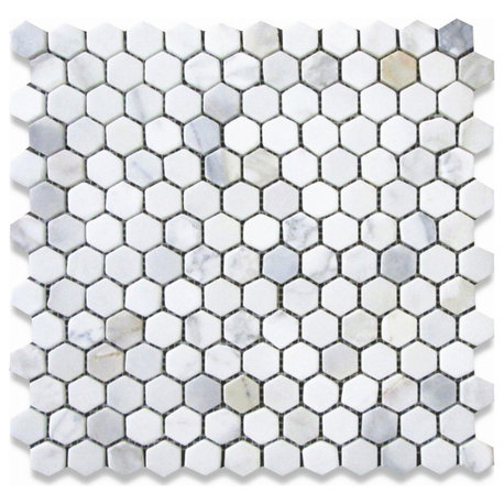 Tumbled Calacatta Gold Calcutta Marble 1 inch Hexagon Mosaic Tile, 1 sheet