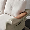 Unique Loveseat, Comfortable Linen Seat With Curved Faux Leather Arms, Beige