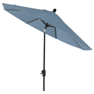 9' Round Push Tilt Market Umbrella, Black Frame, Sunbrella, Sapphire Blue