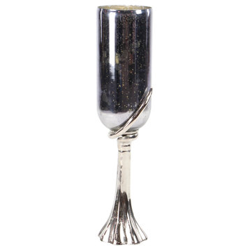 Black Glass and Aluminum Modern Candlestick Holders, 26x6x6