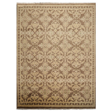 8'8''x11'9'' Hand Knotted Wool Turkish Oushak Oriental Area Rug, Brown Color