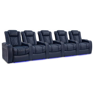 Tuscany Leather Home Theater Seating, Navy Blue, Row of 5