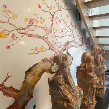 Kunstgemälde und 3 asiatischen Skulpturen