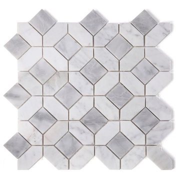 Mosaics Carrara n Bardiglio Marble Tile Hexagon Pattern, Gray White