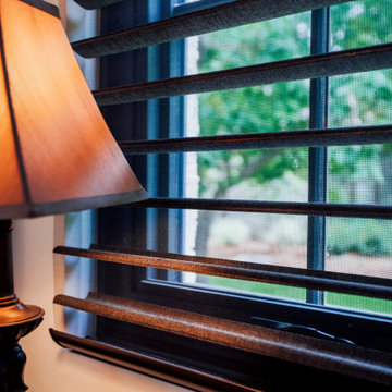 Functional Drapes with 2-Finger Pinch Pleat on a Matte Black Traverse Rod