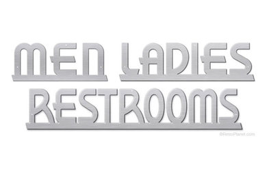 Restroom Aluminum Bathroom Signs Set | Metal Cut Out Signs | RetroPlanet.com