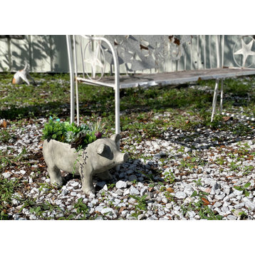 17 Inch Long Weathered Gray Finish Smiling Pig Planter