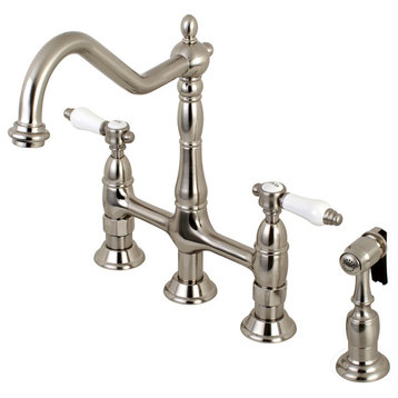 KS1278BPLBS 8" Centerset Kitchen Faucet With Brass Sprayer, Brushed Nickel