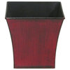 Hand Painted Square Plastic Pot Planter, Red and Black, 7"