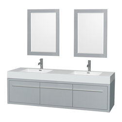 72 inch Wall Mounted Double Bathroom Vanity Set in Grey Finish - Bathroom Vanities And Sink Consoles