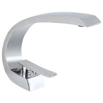 Single Hole 1-Handle Bathroom Sink Faucet Curved Spout with Pop Up Drain, Chrome