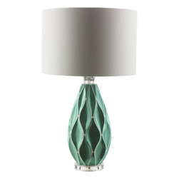Surya - Bethany Textured And Colored Ceramic Table Lamp With Drum Shade - Table Lamps