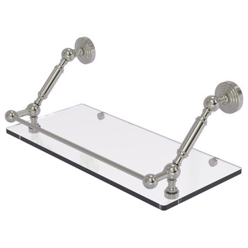 Waverly Place 18" Floating Glass Shelf with Gallery Rail, Satin Nickel