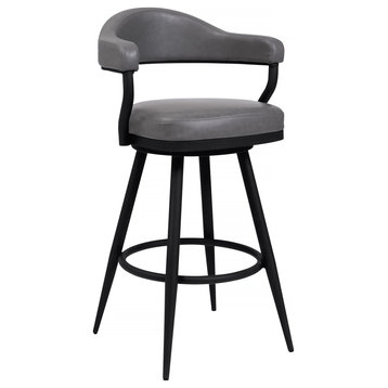 Amador Black Finish and Vintage Gray Faux Leather Barstool, 26"