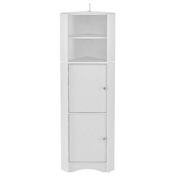 TATEUS Tall Bathroom Corner Cabinet, Freestanding Storage Cabinet With Doors, White