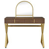 Acme Coleen Vanity Desk With Mirror and Jewelry Tray Walnut and Gold Finish