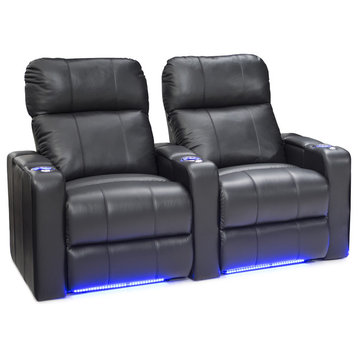 Seatcraft Monterey Leather Home Theater Seating Power Recline, Black, Row of 2