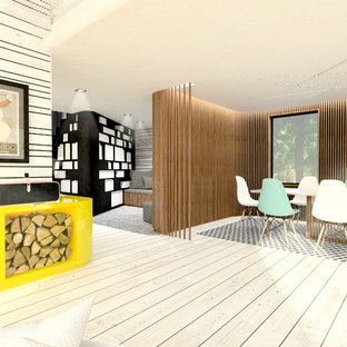 マルセイユの小さいコンテンポラリースタイルのLDKの画像 (茶色い壁)