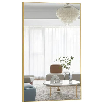 Modern Wall Mirror, Aluminum Frame & Explosion Proof Membrane, Gold/36" X 59"