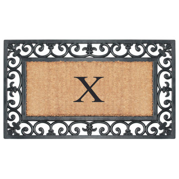 A1HC Rubber & Coir Paisley Border Monogrammed Outdoor Doormat 18"X30", Black, X