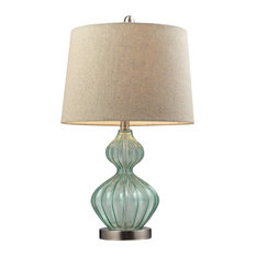 25" Smoked Glass Table Lamp, Pale Green