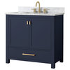 Avanity Modero Bath Vanity in Navy Blue, 36", Single Sink, Carrara White Marble