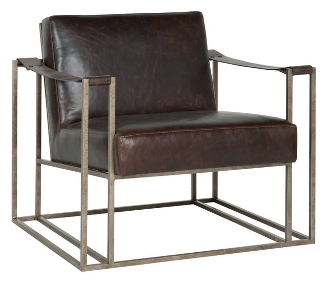 Gideon Industrial Silver Metal Leather Strap Armchair Industrial