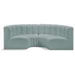 Meridian Furniture - Arc Vegan Leather Upholstered 4-Pc. Inward Curved Modular Sectional, Green - Unleash modern opulence with the Arc Vegan Leather 4pc. Sectional. Crafted for the modern connoisseur, this Sectional injects an air of refined luxury into any space. Its sleek silhouette, upholstered in supple mint green vegan leather, exudes timeless sophistication while the deep channel tufting adds textural intrigue, further elevating the chair's visual appeal. The modular design makes it a versatile chameleon, effortlessly adapting to your evolving needs and preferences. Whether you envision it gracing a chic living room corner, basking in the glow of a bedroom window, or adding a touch of drama to a home office, the Arc seamlessly complements your unique interior aesthetic.