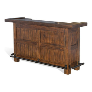 Pemberly Row 78 Farmhouse Wood Bar Unit in Medium Brown