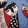 Picasso Cat Pillow Cover Blue Quadruplets Whimsical Hand Embroidered Wool 18x18"