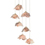 Currey & Company - Catrice 7-Light Multi-Drop Pendant - Rose-colored natural Capiz shells have become blossoms to ornament our Catrice 7-Light Multi-Drop Pendant. The silver pendant is luminous in a mix of painted silver and contemporary silver leaf finishes. This fixture is among Currey & Company's introduction of cluster lights, which includes 1-light up to 36-light configurations. We also have an arm chandelier and several wall sconces in this family of fixtures.