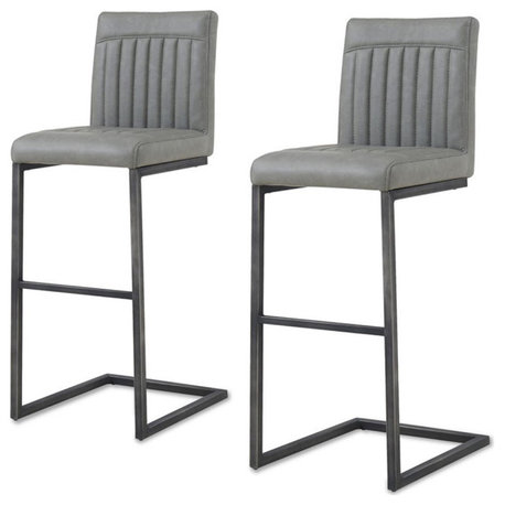 Pemberly Row Modern 31.5" PU Leather Bar Stool in Gray (Set of 2)