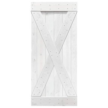 Stained Solid Pine Wood Sliding Barn Door, White, 38"x84", X Series