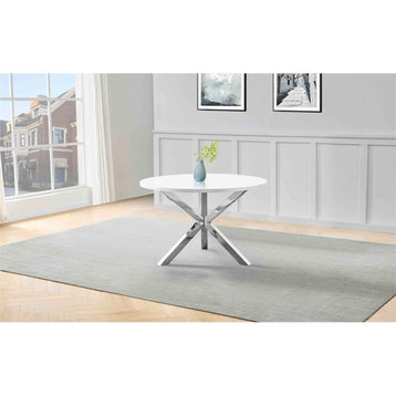 Blanca Round White Dining Table in Silver Stainless Steel(Seats 4)
