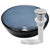 Nera Mini 12" Clear Slate Grey Round Glass Vessel Bathroom Sink with Drain, Brushed Nickel
