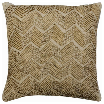 Decorative 16"x16" Embroidery Beige Linen Pillow Covers, Twin Chevron