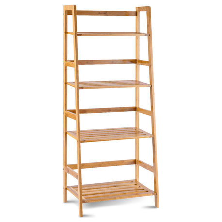 Costway Multifunctional 4 Shelf Bamboo Bookcase Ladder Plant Stand Rack Storage