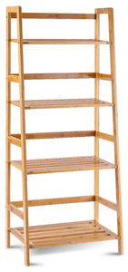 Costway Multifunctional 4 Shelf Bamboo Bookcase Ladder Plant Stand Rack Storage