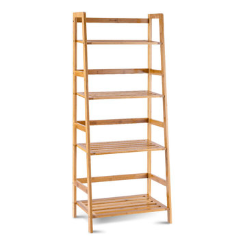 Costway Multifunctional 4 Shelf Bamboo Bookcase Ladder Plant Stand Rack Storage