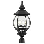 Livex Lighting - Textured Black Traditional, Colonial, Outdoor Post Top Lantern - The classically transitional outdoor Frontenac collection boasts a cast aluminum structure with dazzling ornamental design.  The four-light large six-sided post top lantern comes in a textured black finish with clear beveled glass and extravagantly decorative details. The ornate quality of this light will add radiance to your house exterior day or night.