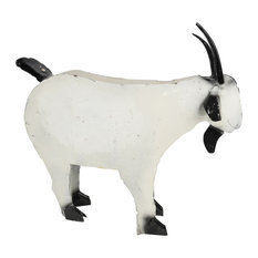 Recycled Metal Garden Farmhouse Goat-Handmade-Rustic, White & Black, Medium