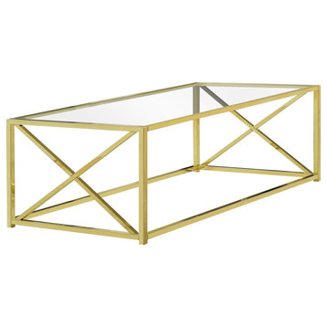 Coffee Table, Accent, Cocktail, Rectangular, Living Room, 44"L, Metal, Gold