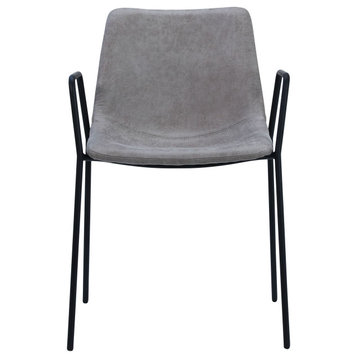 Mullin Two-Toned Stone Grey Vegan Leather and Iron Framed Dining Arm Chair